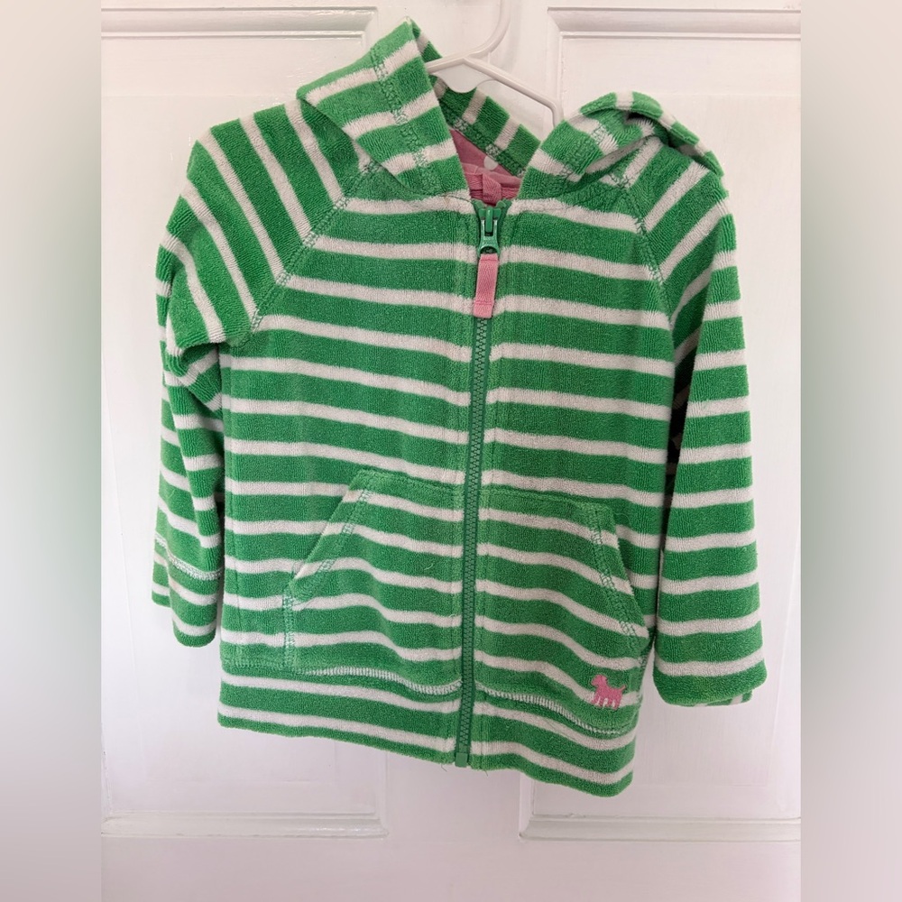 Green Terry Striped Kids Zip Hoodie